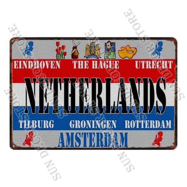 Placas decorativas dos países EUA Brasil Coréia Japão Canadá Canadão Retro Metal Sign Bar Decoração de casa Crafts de turismo 20x30cm A-2650