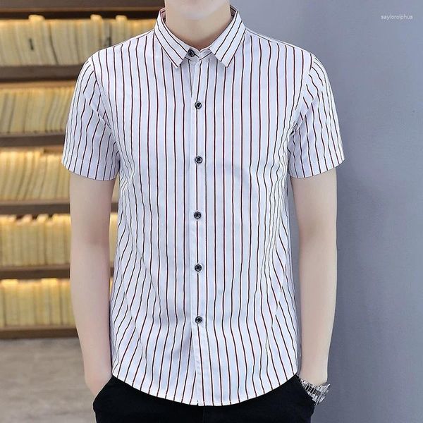 Camisas de vestido masculinas Camisa de moda de algodão Camisa de manga curta coreana de verão pl mais tamanhe cool jovens tendências jovens jovens tampa listrada macia