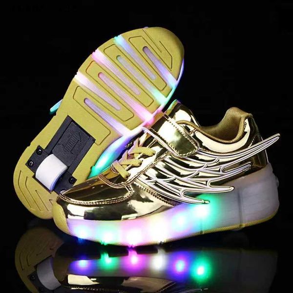 Patins em linha patins LED Sapatos de patins leves para crianças adultos uma roda e duas rodas tênis luminosos flash flash carregamento USB voador sh y240410