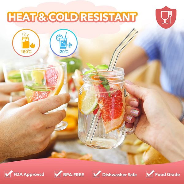 4pcs farbenfrohe breite Glas Strohhalme umweltfreundlich wiederverwendbare Glas-Trinkstrohhalme abgewinkelte Tipps Bubble Tee Strohhalme für Boba Milkshakes