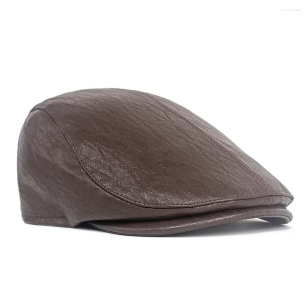 Beretti Cappelli autunnali per uomini Donne Street Bonnet PE Leather Cap Sboy Colore Solido Unisex Modex Forward