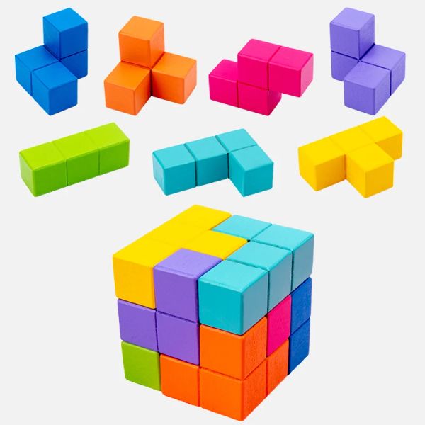 Novos Kids Wooden Toys 3D Puzzle Logic Game 3D Pensamento espacial Puzzles de mesa de mesa