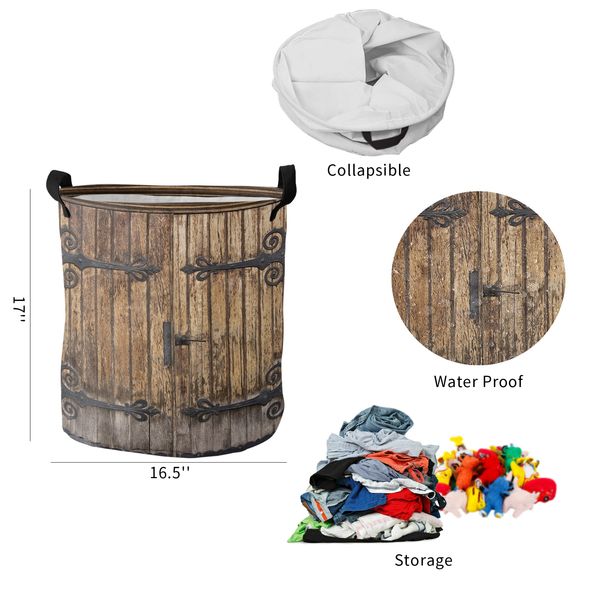 Porta di legno in legno vintage Rustico cesto di lavanderia sporca pieghevole per la casa impermeabile cesto per la casa cesto per bambini cestino