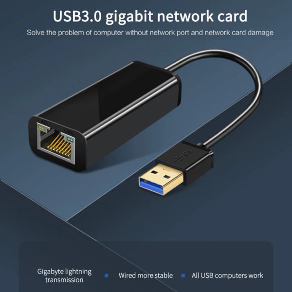 Kartlar 10/100/1000 Mbps USB 3.0 Gigabit Ethernet LAN Kart RJ45 Adaptör Ethernet Dönüştürücü Realtek RTL8153 Dizüstü bilgisayar PC Win8 10