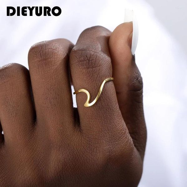 Cluster Rings Dieyuro 316L из нержавеющей стали дизайн моды Геометрическая волна уникальный кольцо роскошные женские украшения для вечеринки 3 цвета регулируемые