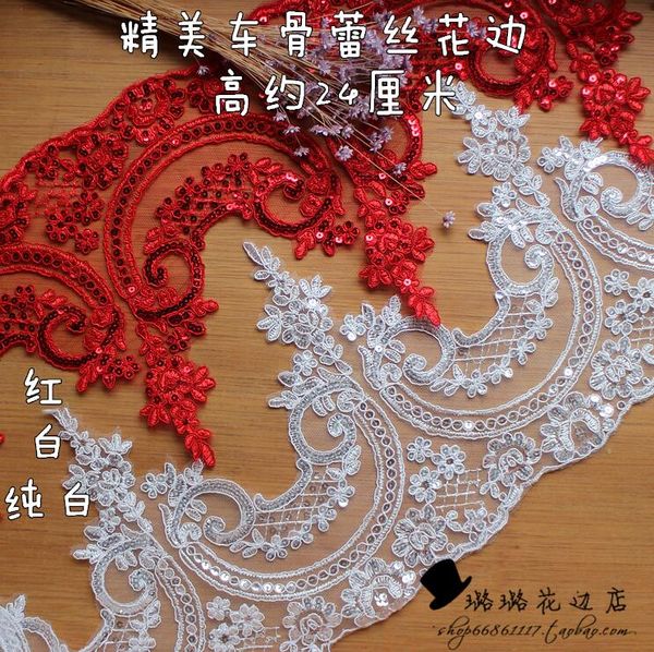 Bling Bling Bling Ivory Ivory Red Cording Flower Flower Venise Veneza Mesh Mesh Renda Aplique Applique Sewing Craft for Wedding Decor