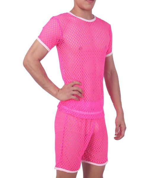 Pyjamas Männer Pijama Hombre sexy Nachtwäsche Männer Unterwäsche Wabe Mesh Set atmungsaktivem Pyjama Homme Home Kostüme Bielizna Nocna1372661