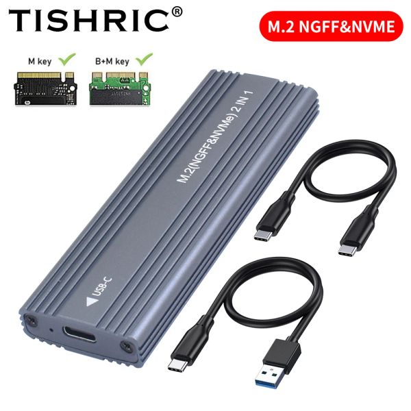 Gabinete Tishric M2 SSD Caso M.2 NVME SATA Adaptador de gabinetes SSD SSD 10Gbps USB 3.1 Gen2 USB C Case externa suporta M e BM