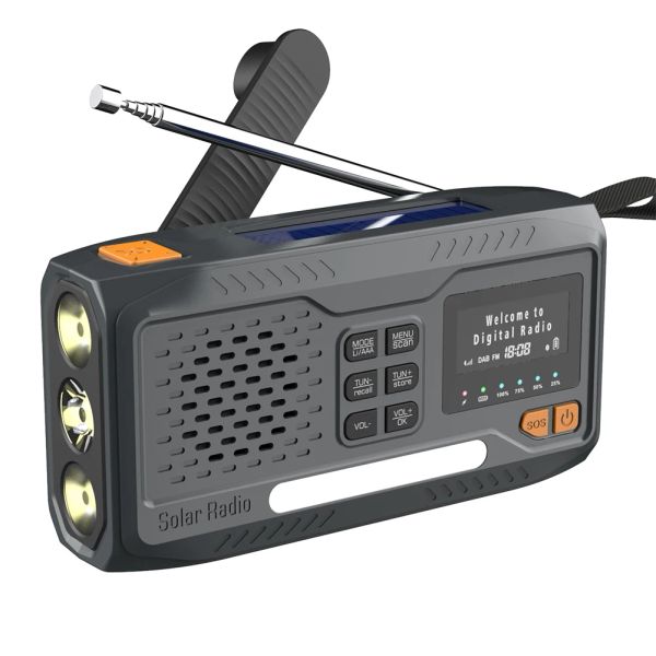 CANCIO RADIO SOLAR CRANK TORZO RADIO TORZO RADIO DAB/FM/BluetoothComptible Lettura radio lampada da 3,5 mm JACKFICHE SOS ALLARME per campeggio per il campeggio