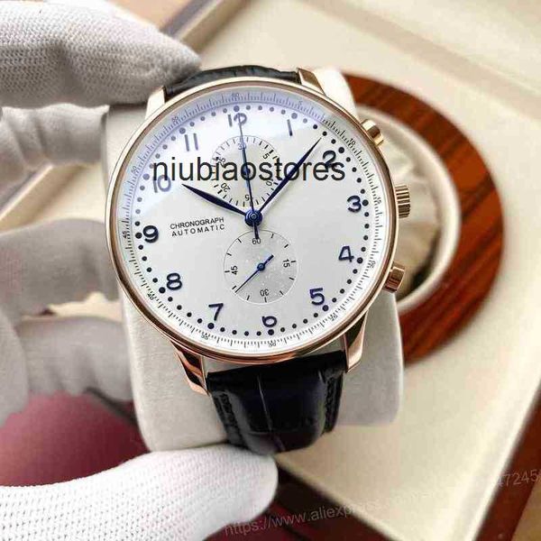 Classic Luxury Watch Chronograph Men Watch StopWatch Sapphire Silver Blue Leather Sport Limited Dial branco