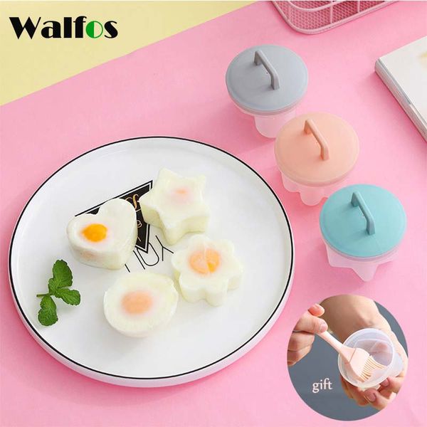 Walfos 4 PCs/Conjunto Ferramentas fofas de ovo fofas com escoamento de ovo de plástico Praveado para caldeira para crianças Baking ovo Molde de molde de cozinha Acessórios