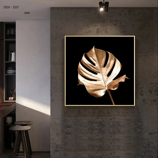 Goldene Blätter Leinwand Malerei Drucke Plakat Luxuspflanzen Wandkunst Bilder Wandbild kein Rahmen für moderne Wohnzimmer Home Dekoration