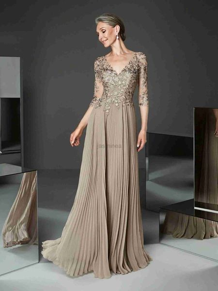 Abiti sexy urbani eleganti eleganti abiti da sposa vestito champagne in pizzo oro abito da ballo a mezza manica lungo sera gwons vestidos de fiesta 24410