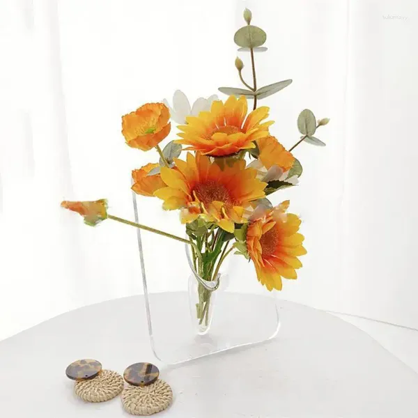 Vasos acrílico vaso de moldura PO estética pequena flor clara decoração de desktop para desktop para arranjo de estante de livros