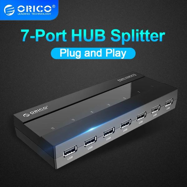 Hubs orico USB2.0 Splitter 7port USB2.0 Hub Hub atg Adaptador с внешним источником питания, подходящим для настольных ноутбуков