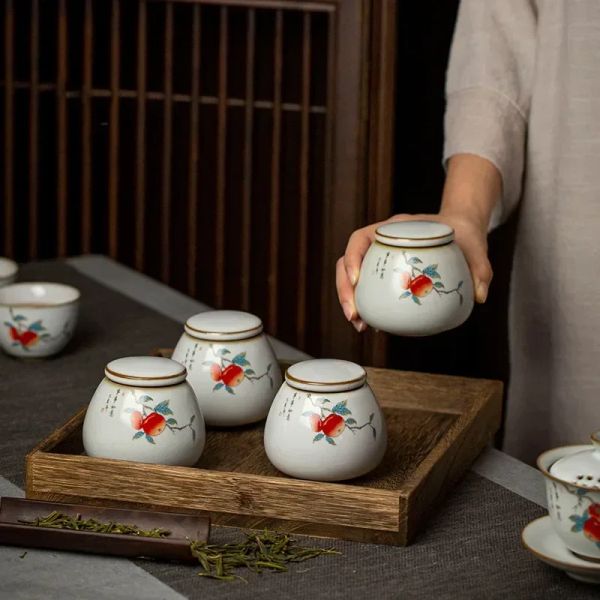Retro Ru Kiln Ceramics Tee Caddy Süßes Katzenmuster tragbarer versiegelter Tee Blattbehälter Reise Teebeutel Aufbewahrungsbox Gewürz Organizer