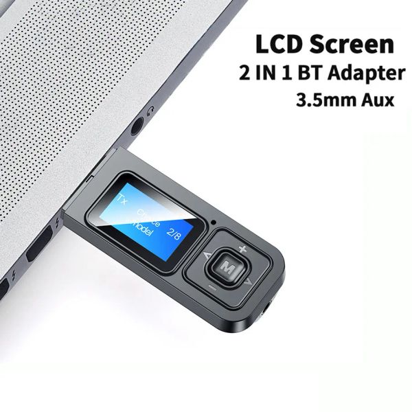 Adaptör BT 5.0 LCD Ekran Alıcı Verici Ses Adaptörü 3.5mm AUX Kablosuz Stereo Müzik Alıcı TV PC Arabası Handfree için