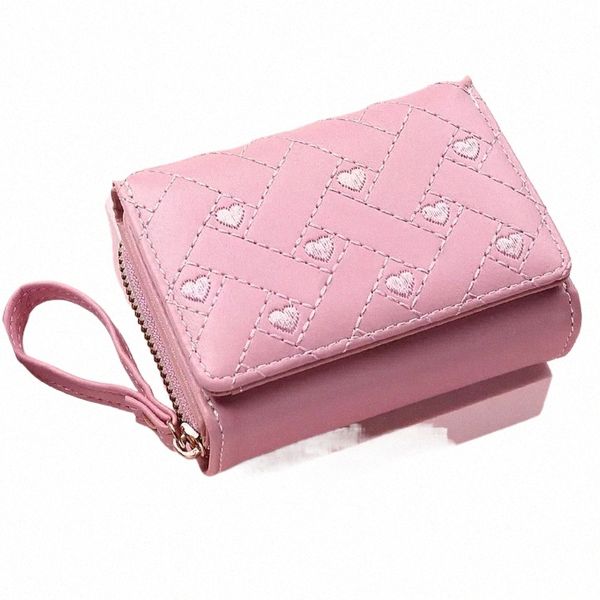 Cute in pelle Piccolo portafoglio donne marche di lusso Mini borsa di lusso Nuovo cuore Portacnici rosa corta per adolescenti Regali di Natale per bambini O84E#