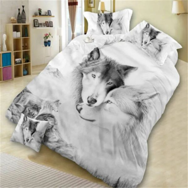 3d fofo lobos gatos cães de cama de cão conjunto conjunto de edredom de edredão fofa capa de animal selvagem na cama tribal com travesseiros de cama de cama personalizada