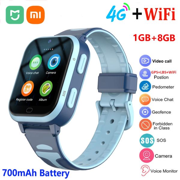 Смотреть Xiaomi Mijia 4g Wi -Fi Children Children SmartWatch 700MAH Батарея видеозвона SOS GPS+LBS Location Tracker Sim Card Watch Boy Girls