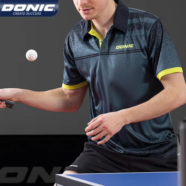 Kleider authentische Donic -Lapel -Tisch -Tennis -Trikot Schnell trockener Sport T -Shirt atmungsaktives Kurzarm -Ping -Pong -Hemd Männer und Frauen