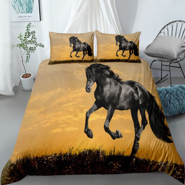 Madly Horses Cavalos 3D Conjunto de cama rei rainha dupla completa Twin Tamanho único Tampa de edreca travesseiro CASA DE CAPA