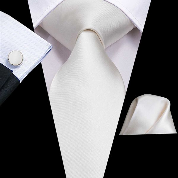 Шея галстуки из слоновой кости белый чистый шелк для свадебной галстуки для запонок подарок мужские ожерелья модельер дизайнер бизнес -вечеринка Hi tiec240410