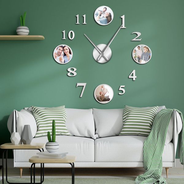 Фотография рамка DIY Большие настенные часы пользовательские фото декоративные гостиные семейные часы персонализированные изображения рамки большие часы