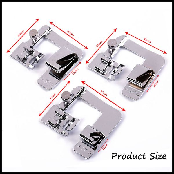 InneNe Sewing Machine Foot Pressers Accessoires 3PCS Rollte Saumfüße Set 4/8 6/8 8/8 Low Shank