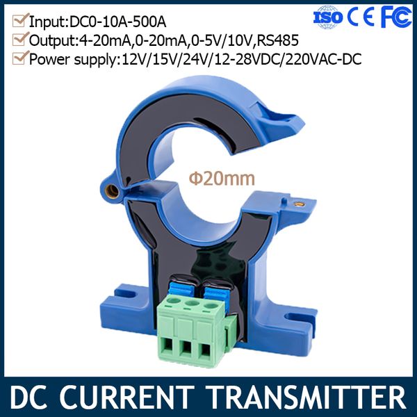 Transmissor de corrente DC Hall DC0-500A Transformador de corrente 4-20MA 0-20MA 0-5V 10V Saída de saída de close aberto transmissor de corrente de close
