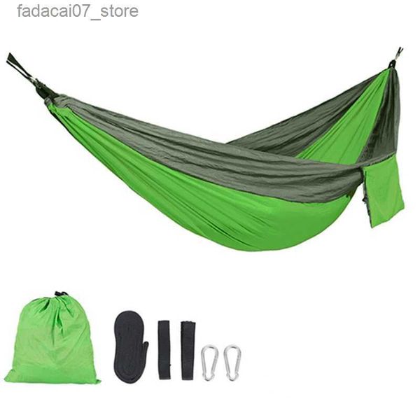 Hammocks Hooru Ultralight acampamento Hammock Single Portable Dobring Picnic Swing Switch Bed com bolsos Hammockq de bolsos leves