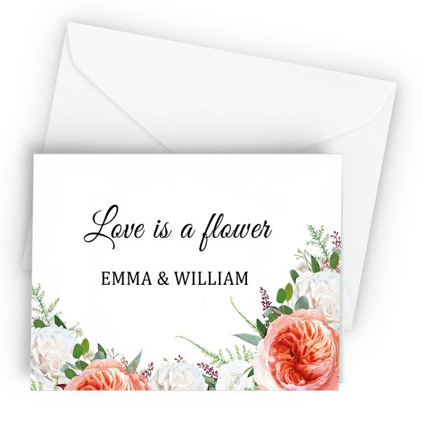 Nome testo personalizzato Grazie Floral Post Cards Weedings Receptions Schede da sposa Baby Shower Compleanni Inviti di auguri biglietti di auguri