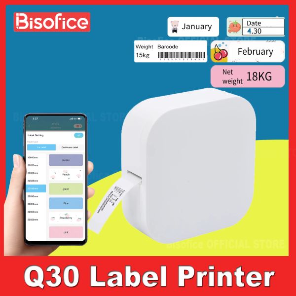 Yazıcılar Q30 Etiket Yazıcı Kablosuz Mini Bluetooth Termal Yazıcı Taşınabilir Yapışkan Etiket Sticker Maker Machine Home Office