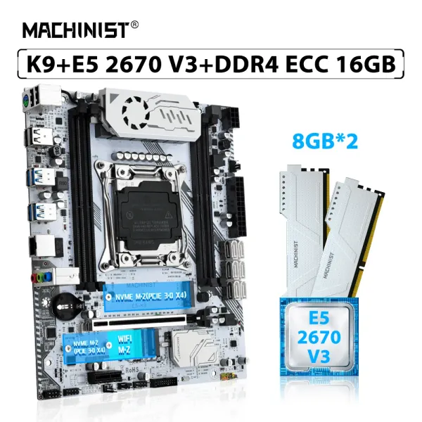 Motherboards Machinist X99 K9 Motherboard Kit LGA 20113 Set Xeon E5 2670 V3 CPU -Prozessor 16GB = 2PCS*8 GB ECC DDR4 MEMORY RAM NVME M.2 USB 3.0