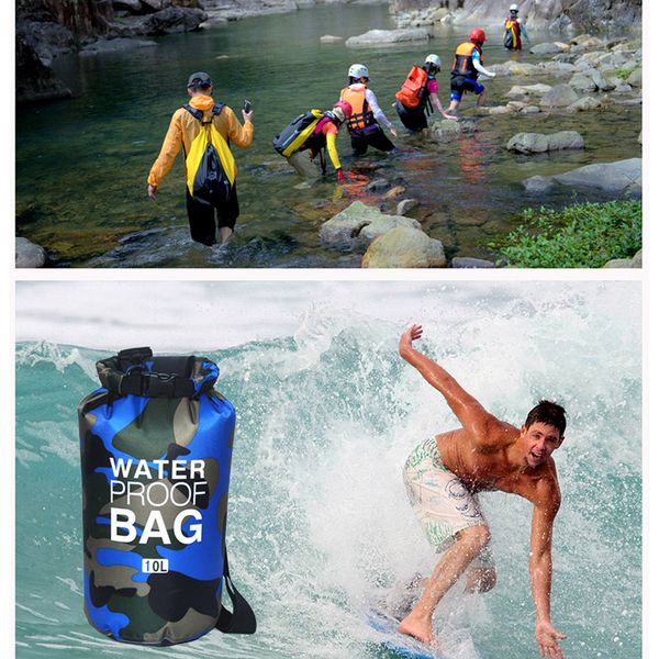 Saco seco impermeável em PVC 5L 10L 20L 30L CAMO DIVERSIONAR MENINOS DRESSO DO MENINAS PEITAÇÃO BACO DE NATAÇÃO RAFTING RIO