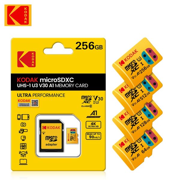Karten Kodak Memory Card 512 GB 256 GB 128 GB 64 GB Hochgeschwindigkeits -Micro -SD -Karten erweiterte Speicher für Android Smartphones Tablet Switch