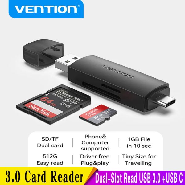 Leser Vention 2 in 1 Kartenleser USB3.0 Typec an Micro SD TF -Kartenleser für Laptop -Telefon OTG Speicherkartenadapter Smart Card Reader