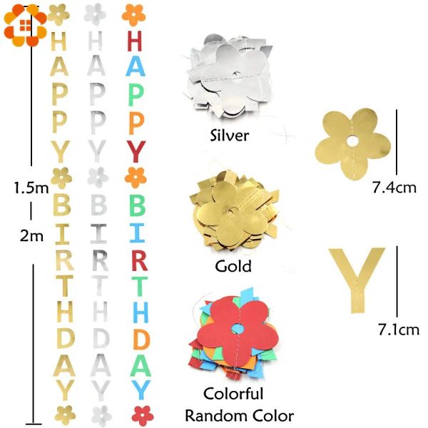 1set DIY ouro/prata/papel colorido bandeiras de feliz aniversário faixas de guirlanda letra guirlanda para bebês festas de aniversário decoração