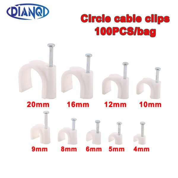 4mm 5mm 6mm 8mm Circle Circle Cable Clips Cable Wire prego Clipes 100pcs/bolsa 10mm 12mm 16mm Clipes de cabo redonda Branca Y4 Y6 Y12