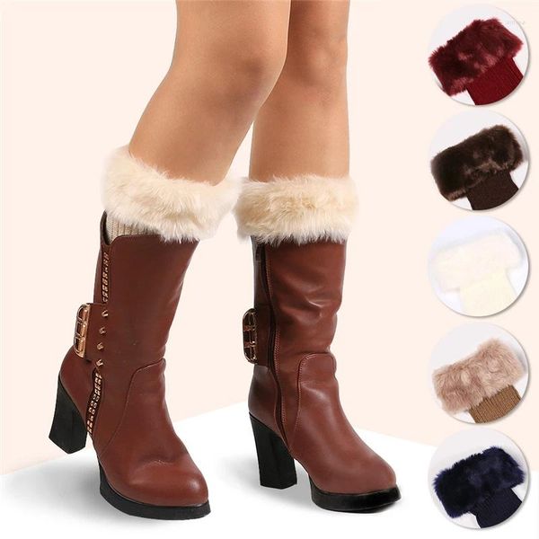 Women Socken Winter Lady Häkeln Strick Kunstfell Trim Stiefel Topper Manschetten Strickfußabdeckung Stiefel Top