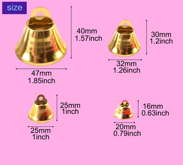 Christmas Jingle Bells Large Bells Festival Party 4 Tamanhos Decorações Pet Charm Charm Bell DIY Acessórios Ornament Gold Silver