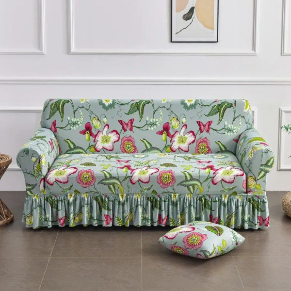 1 2 3 4 Seater Nordic Flowers Streç kanepe, oturma odası için elastik spandex kanepe etek kapağı evrensel kanepe slipcovers