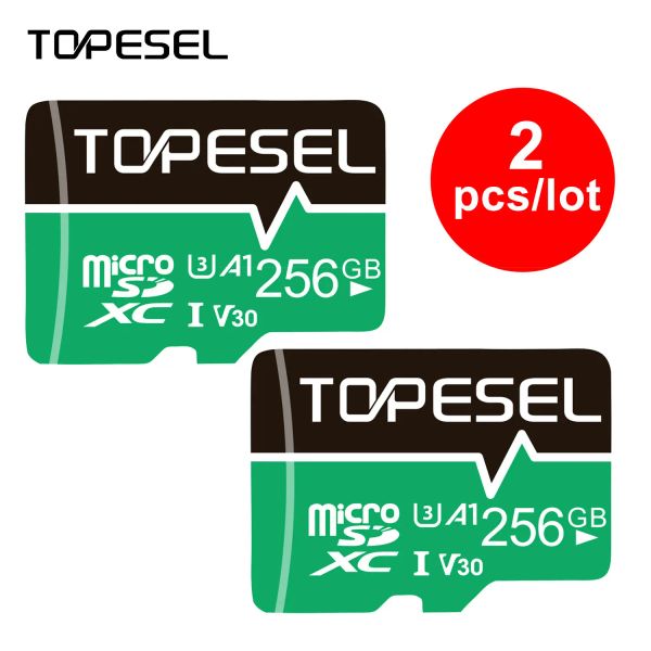 Cartões TOPESEL 256 GB SD MEMÓRIA PACK 2 PACK MICRO SD CARTS A1 V30 U3 CLASS 10 MICRO SDXC TF CARTA PARA CAMANÇA/DRONE/DASH CAM/GOPRO