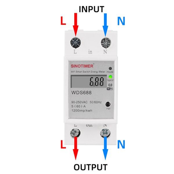 Sinotimer Smart Energy Meter Tuya WDS688 METER ENERGY METER WiFi METER ENERGY METRO MODIFICA MODILE METRO ELETTRICA ELETTRICA 5-60A