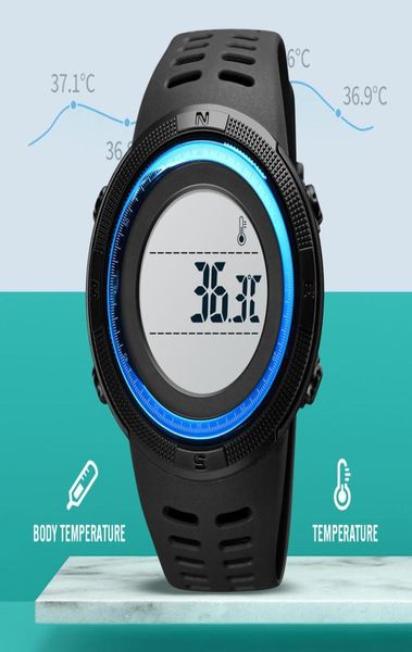 Skmei LED Exibir medição de temperatura corporal Informações Esportes Sports Sports Teenager039s Relógio Stopwatch 50m à prova d'água Teenag6478462