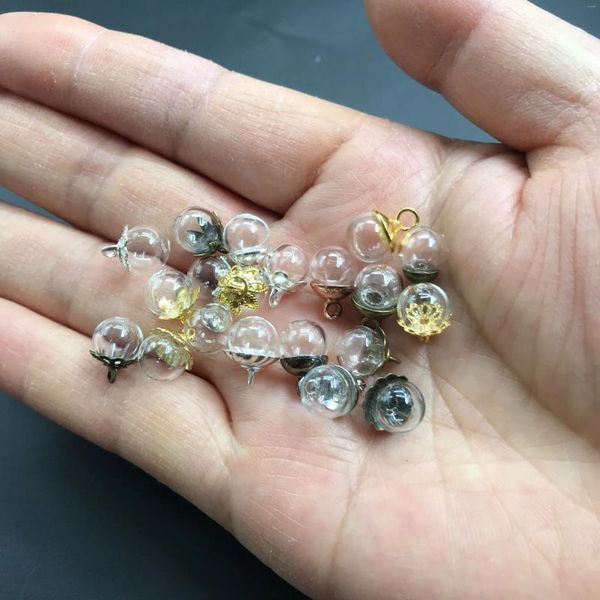 Flaschen 50pcs 8mm Mini leerer Glasball Anhänger Charms Fläschchen Wünschen Sie klare Globusblasenkristallkugeln mit freien Kappen