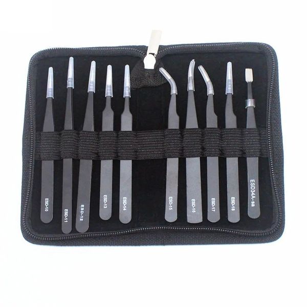 Nuovi pinzette di arrivo 12 pezzi ESD Tweezers Tools Kit Anti-statico in acciaio inossidabile non magnetico Multi-standard con sacchetto di stoccaggio