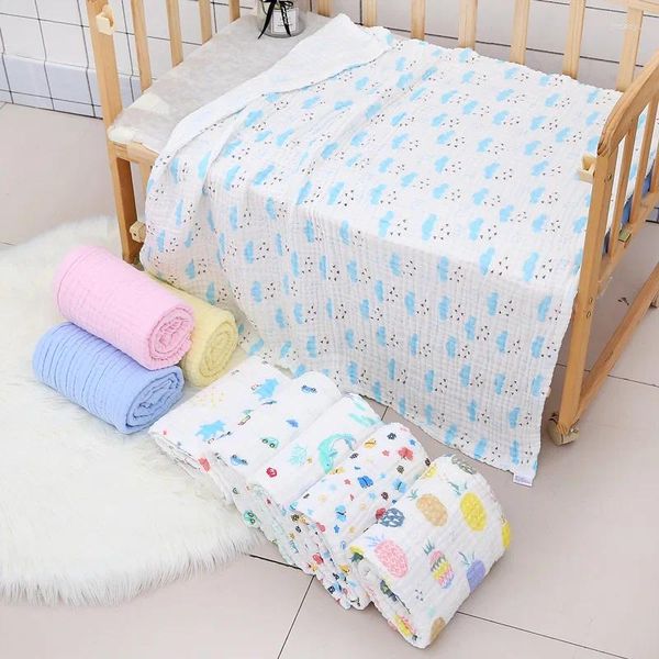 Cobertores 6 camadas Bamboo Cotton Kids Kids Swaddle Cartoon Imprimir cobertor Dormindo a capa da cama de colcha quente Baby Muslin