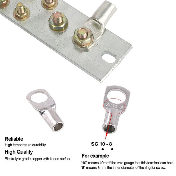 5pcs S70-8/10/12 Dose Copper Cable Lugs Heavy-Duty-Drahtenden Batterie Ring-Crimp-Ansteckungen mit Wärmeschrumpfschläuchen