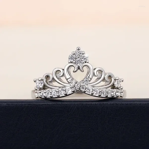 Обручальные кольца Caoshi Noblelady Crown Ring с блестящей цирконии великолепный серебряный цветной лент свадебные украшения обещание подарки подарки